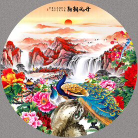 花开富贵国画孔雀