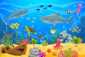 卡通鲨鱼海豚水下海底动物背景墙