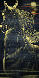 现代金色马纯手绘油画艺术玄关