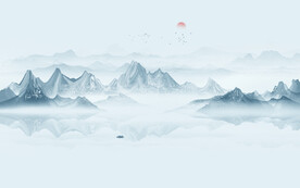 意境水墨山水画背景墙