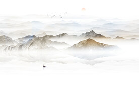 中式现代山水餐厅背景墙