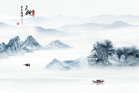 新中式重峦叠嶂意境水墨背景墙