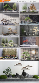 中式园林小景模型