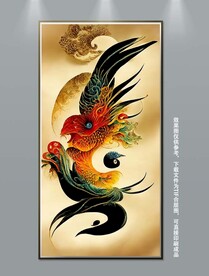 新中式龙凤吉祥手绘招财装饰画