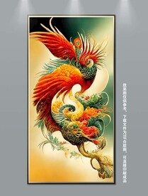 新中式龙凤吉祥手绘招财装饰画