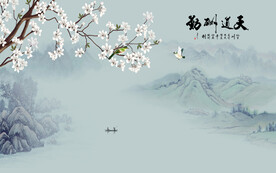 新中式工笔花鸟画背景墙