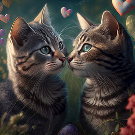 相互依偎的爱心小猫