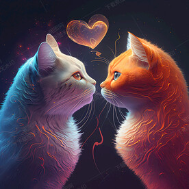 相互依偎的爱心小猫
