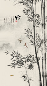 中式水墨竹子玄关装饰画