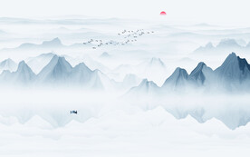 中式意境水墨山水墙画