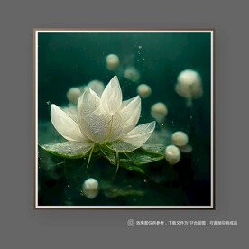 北欧金白色荷花创意艺术装饰画