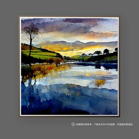 田园村庄山水玄关装饰画 