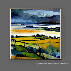 田园村庄山水玄关装饰画