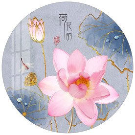意境荷花韵鎏金圆形装饰画