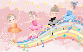 卡通芭蕾舞公主儿童房背景墙