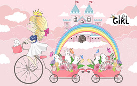 卡通彩虹公主城堡儿童房背景墙