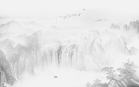 新中式国画山水电视背景墙