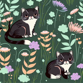 猫咪布料底纹卡通多彩图案