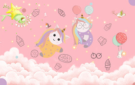 卡通粉色红色儿童房背景墙