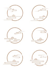 中式中国风山纹云纹古典圆形边框