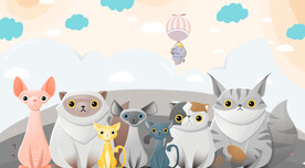 卡通儿童房猫背景墙