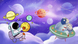 卡通宇航员外太空背景墙