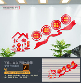 红色物业楼梯文化墙