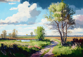 油画 春天的田野