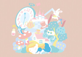 爱丽丝梦游仙境手绘儿童墙插画