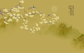 新中式工笔花鸟画电视背景墙