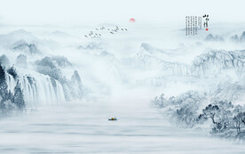新中式水墨国画山水背景墙壁画