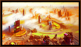 抽象画 金色 未来城市