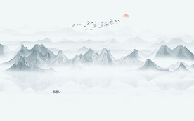 中式水墨山水画电视背景墙