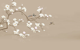 中式玉兰花花鸟画背景墙画