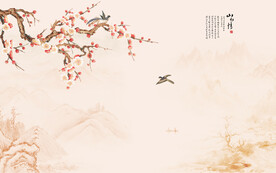 山水花鸟电视背景墙