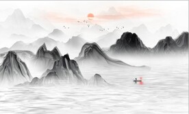 新中式抽象水墨山水风景背景墙