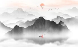 新中式抽象水墨山水风景背景墙
