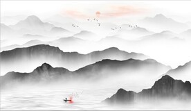 新中式抽象水墨山水风景背景墙