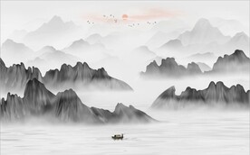 新中式抽象水墨山水风景背景墙
