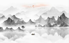 新中式抽象水墨山水风景背景墙