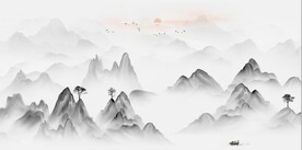 新中式抽象水墨山水风景背景墙
