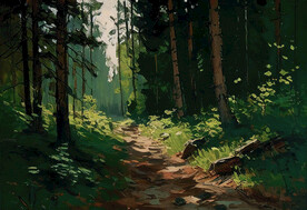 当代油画 林间小路