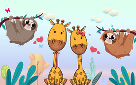 卡通树袋熊长颈鹿背景墙