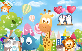 卡通犀牛长颈鹿狮子背景