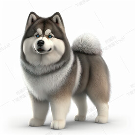 卡通阿拉斯加雪橇犬