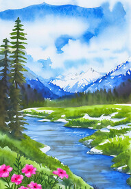 雪山森林风景画