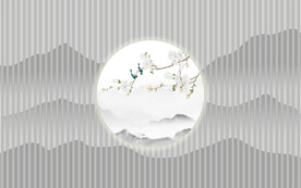 新中式水墨山水木格栅背景墙