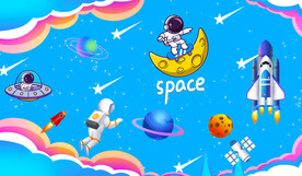 卡通星空宇航员背景墙