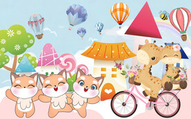 可爱狐狸卡通鹿背景墙