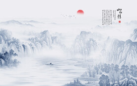 国画山水情背景墙